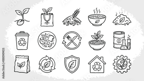 Set of 15 Hand-Drawn Ecology and Organic Food Icons Vector