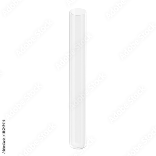 A single clear glass test tube isolated on a pure white background for scientific use