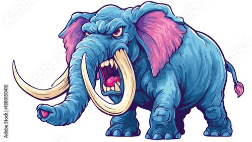 Angry Elephant Cartoon Vector with Outline Isolated on White Background