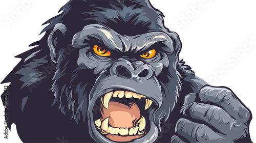 Fierce Angry Gorilla Cartoon Vector with Outline Isolated on White Background