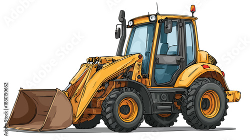 Cartoon Style Backhoe Loader Vector Illustration for Construction Concepts