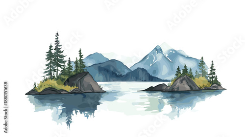 Kenai Fjords National Park. Kenai Fjords National Park hand drawn watercolor illustration