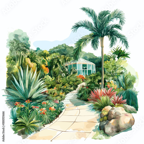 Medellin Botanical Garden. Medellin Botanical Garden hand drawn watercolor illustration