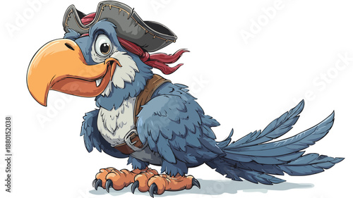 Fierce Pirate Parrot Cartoon Isolated on White Background Vector
