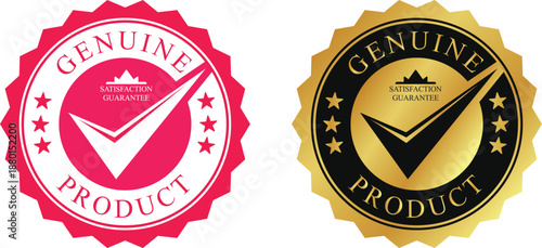 Original Product vector premium circle gold label with check mark. for product icon, logo, label, insignia, seal, sign, seal, symbol, badge, stamp, sticker, emblem, banner, design