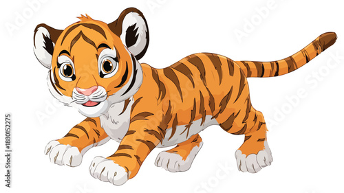 Adorable Cartoon Cute Baby Tiger on White Background Vector Illustration
