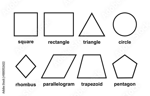 Geometric shape line with name. basic shapes set isolated on white background. Vector illustration for math lesson.