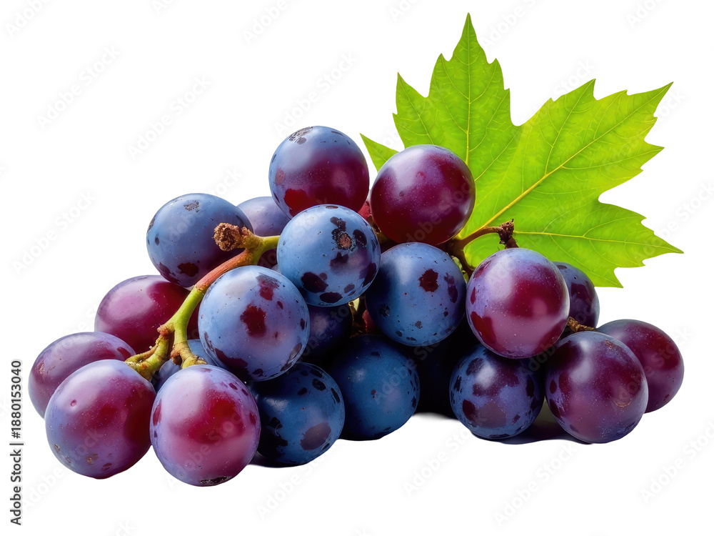 Fototapeta premium Fresh grapes and a leaf in a single frame, ideal for food or nature photography