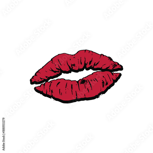 Red Lipstick Kiss Mark Pop Art Illustration.