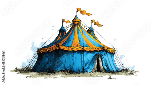 Colorful Circus Tent Cartoon Style Vector Illustration for Events Promotion