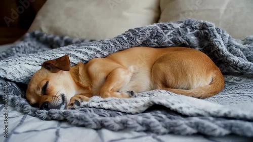 Wallpaper Mural Cozy Chihuahua Sleeping Peacefully Under a Blanket on a Soft Bed Indoors. Seamless looping 4k video background  Torontodigital.ca