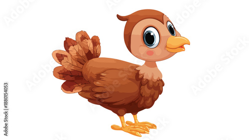 Adorable Baby Turkey Bird Cartoon with Outline Vector Illustration