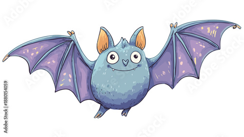 Adorable Bat Cartoon Vector Illustration Isolated on White Background