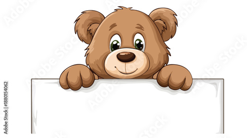 Cute Bear Cartoon Holding Blank Sign Vector Illustration Isolated on White Background