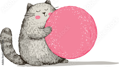 Playful Cute Cat with Inflatable Ball Vector Illustration Isolated on White Background