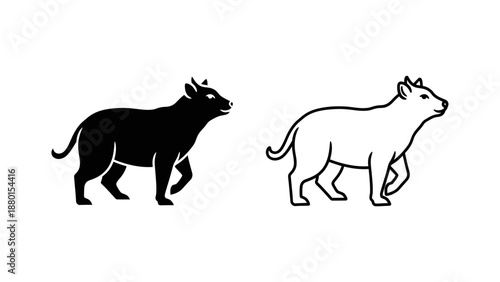 Black and white silhouettes of a dog and a cat walking side by side