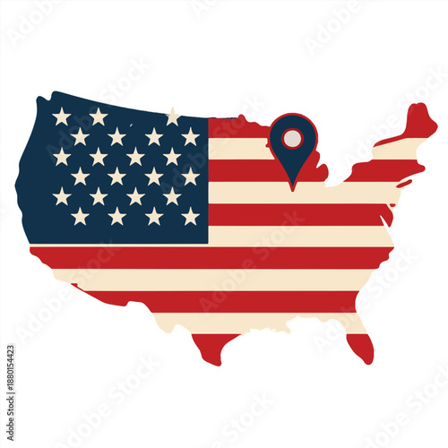 United states map with flag and location pin