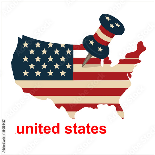 Usa map with flag pattern and location pushpin