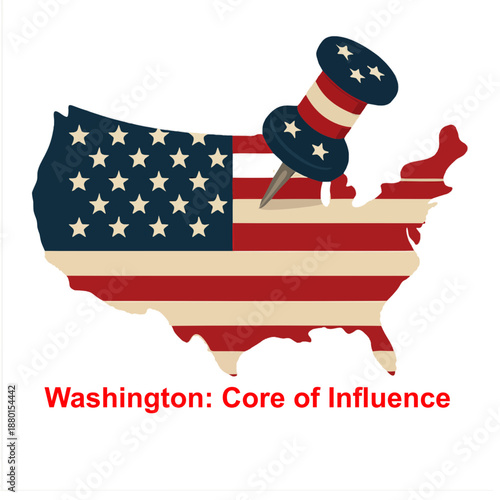 Usa map with pin mark on washington representing influence
