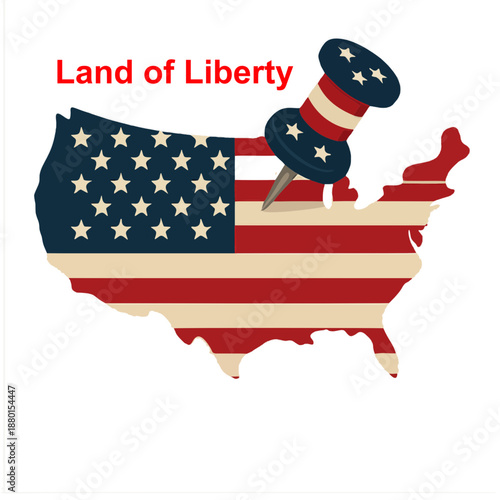 United states map with flag and land of liberty text