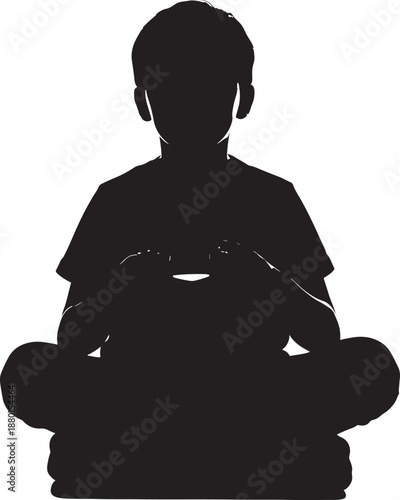 Silhouette of a child sitting in a meditative lotus position, representing peace, mindfulness, and calm for the youth.