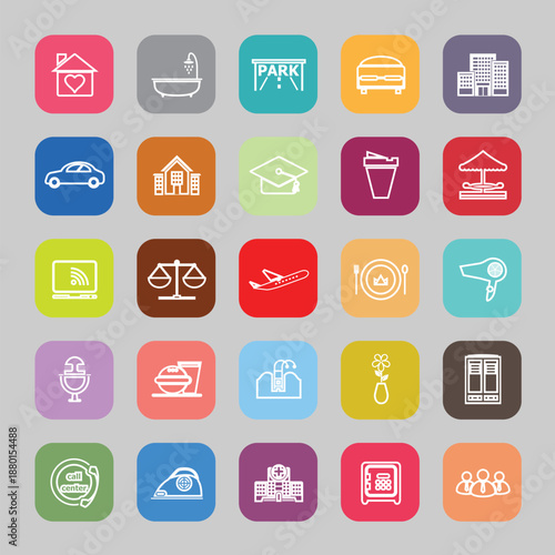 Hospitality business line flat icons