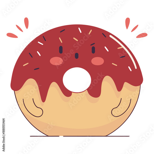 Cartoon fanny Chocolate Glazed Donut Character with Sprinkles, Cute Kawaii  Serious Face Vector Illustration  transparent background isolated