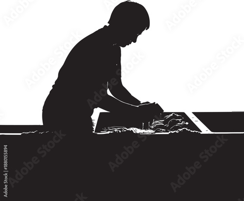 Silhouette of a person preparing food on a kitchen counter, representing culinary skills, cooking, and healthy eating.