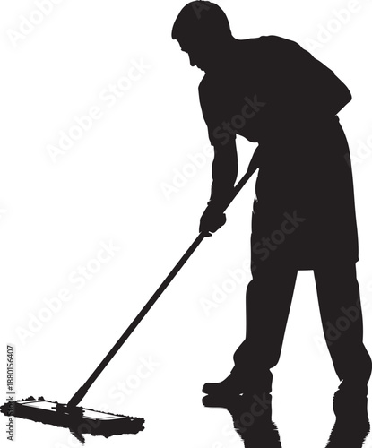 Silhouette of a man mopping the floor, domestic cleaning service and professional janitor concept