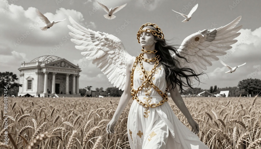 Obraz premium Ethereal Angel in Wheat Field