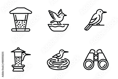 Bird Watching and Wildlife Garden Feeding Icons