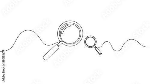 One Line Continuous Art Design of Two Magnifying Glasses on a White Background, Simple and Elegant One Line Drawing