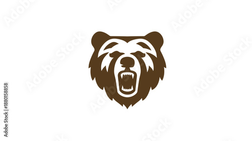 Roaring Grizzly Bear Head Icon Illustration - Aggressive Wild Animal Graphic Design with Open Mouth and Fangs