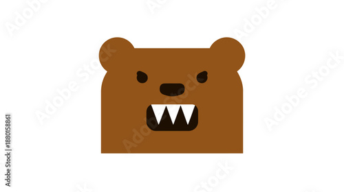 Angry brown bear head illustration. Cartoon growling grizzly face icon with sharp teeth. Fierce animal character design.