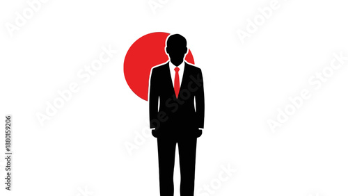 Silhouette of a businessman standing in front of a red circle