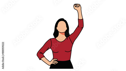Woman celebrating with raised fist and confident stance