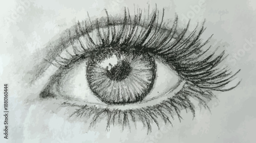 Expressive Hand-Drawn Pencil Sketch of a Detailed Human Eye with Long Eyelashes and a Glimmering Iris