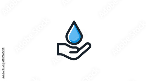 Hand holding water drop icon, symbolizing water conservation, clean water, hygiene, and environmental protection