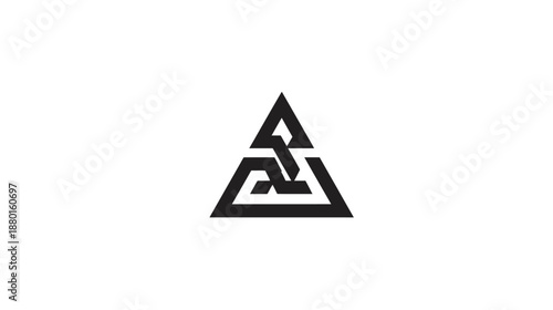 Modern Abstract Triangle Logo Design with Intertwined Geometric Lines, Minimalist Black Icon on White Background