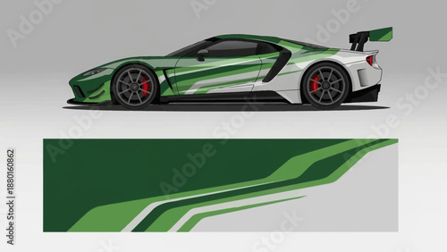 Sleek green sports car with dramatic wrap design and aerodynamics.