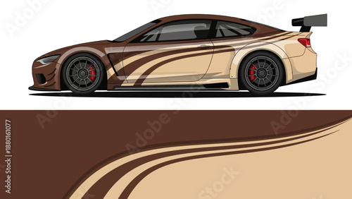 Side view of a brown sport racing car with dynamic curves and spoiler.