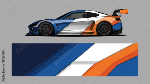 Dynamic blue and orange race car graphic with bold stripes for branding and design assets.