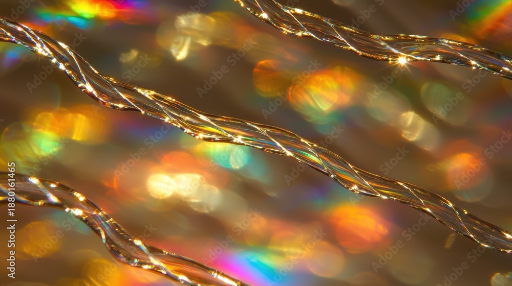 Fototapeta premium Optical path curves macro photography light refraction through curved transparent fibers prismatic color separation natural rainbow effects soft bokeh gradient background