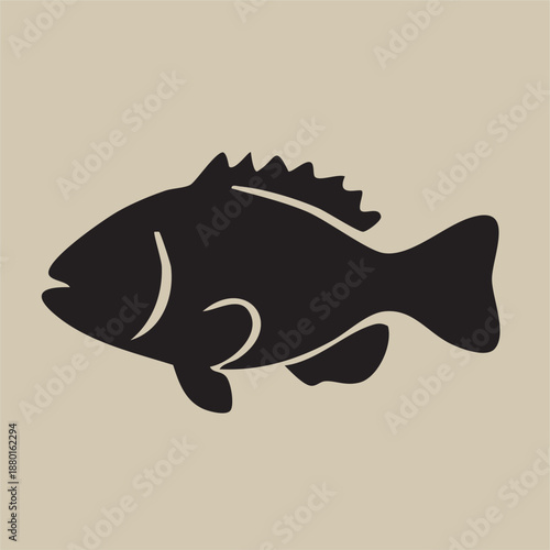 Vector illustration of a wild marine animal silhouette featuring a stylized fish swimming in the deep blue ocean water for nature design and fishing symbol icons