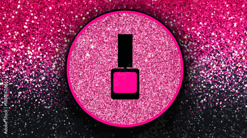 Vibrant pink nail polish bottle silhouette. Glitter background for beauty, fashion, glamour, manicure, cosmetic, style concepts.