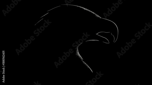 Majestic eagle head silhouette with sharp beak on a stark black background, symbolizing power, freedom, and strength.