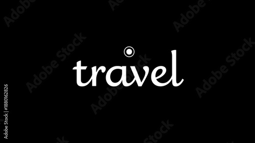 Minimalist White 'Travel' Text Design with Dot on Black Background, Concept for Journeys and Exploration