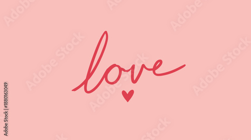 Handwritten 'Love' text with a charming heart symbol on a soft pink background. Romantic script lettering for Valentine's Day.