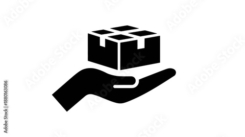 Hand holding package box icon. Global delivery, shipping logistics, e-commerce service, and distribution concept. Modern pictogram.