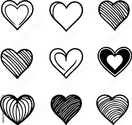 Beautiful Romantic Hearts Icon Set